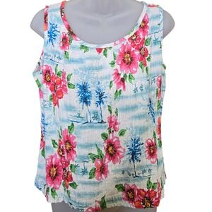 Pappagallo Womens Medium Top Floral Tropical Summer Travel Resort Beach Cruise‎